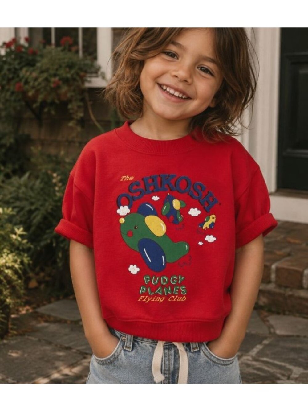 Vintage Y2K Oshkosh B'Gosh Pudgy Planes Flying Club Short Sleeve Top 4T Red